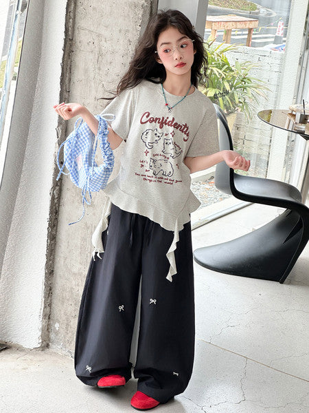 米咔精灵&66081三只小猫花边T恤气球裤休闲套装26051705
