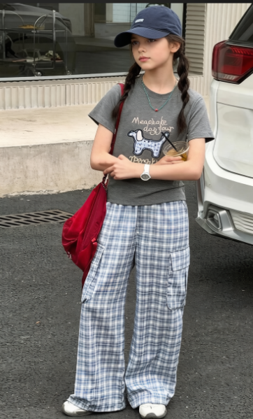 可可比熊&K73贴布小狗绣花格子裤套装26053106
