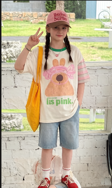 可可比熊&K123彩条袖子大熊牛仔套装260518001