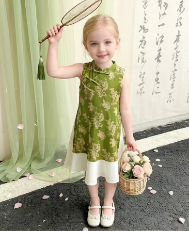 小妖乖&中式绿色旗袍裙260519006