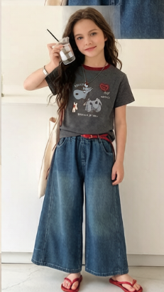 可可比熊&K82奶牛珠绣牛仔裤套装260529002